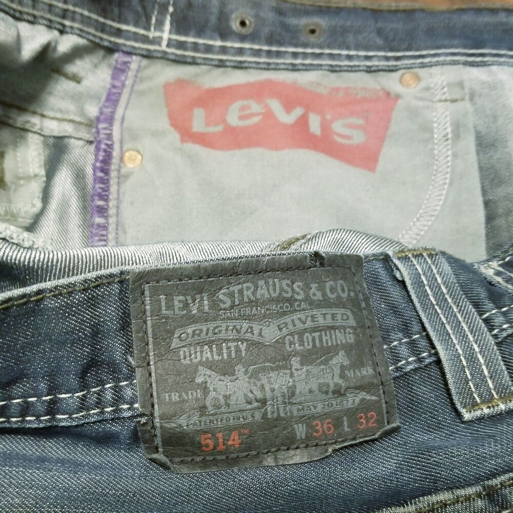 Levis 514 Jeans 36x32 Premium Dark Wash Raw Denim Purple Stitch Redline (38×32) - Picture 6 of 7